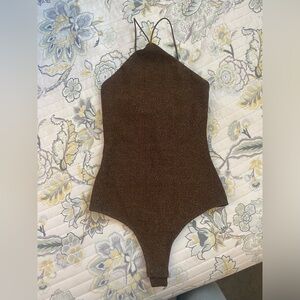 NWT H&M Brown Metallic XS Halter body suit